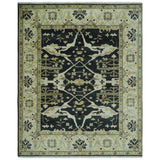 Hand Knotted Charcoal, Ivory and Olive Oriental Oushak 8x10 Wool Area Rug