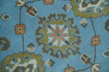 Hand Knotted Custom Made Blue and Ivory Traditional Oushak Wool Rug