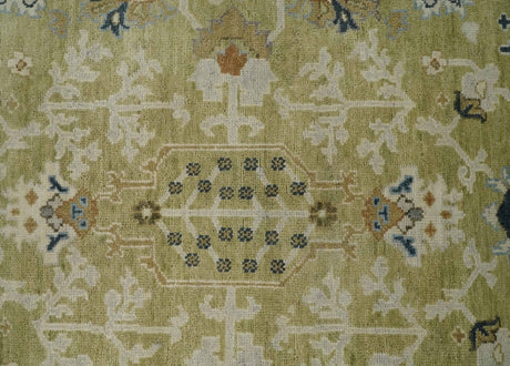 Hand Knotted Custom Made Olive, Silver and Beige Traditional Wool Rug