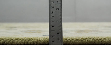 Hand Knotted Custom Made Olive, Silver and Beige Traditional Wool Rug