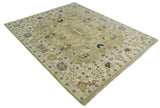 Hand Knotted Custom Made Olive, Silver and Beige Traditional Wool Rug