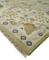 Hand Knotted Custom Made Olive, Silver and Beige Traditional Wool Rug