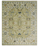 Hand Knotted Custom Made Olive, Silver and Beige Traditional Wool Rug