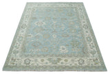 Hand Knotted Custom Made Oriental Oushak Aqua, Ivory and Beige Wool Area Rug