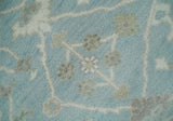Hand Knotted Custom Made Oriental Oushak Aqua, Ivory and Beige Wool Area Rug