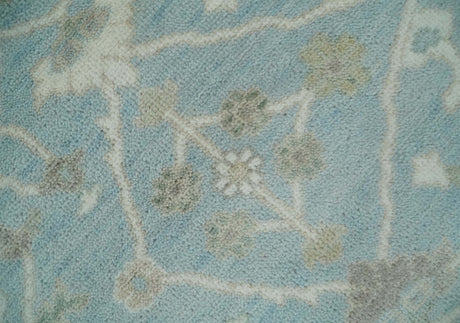 Hand Knotted Custom Made Oriental Oushak Aqua, Ivory and Beige Wool Area Rug