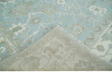 Hand Knotted Custom Made Oriental Oushak Aqua, Ivory and Beige Wool Area Rug