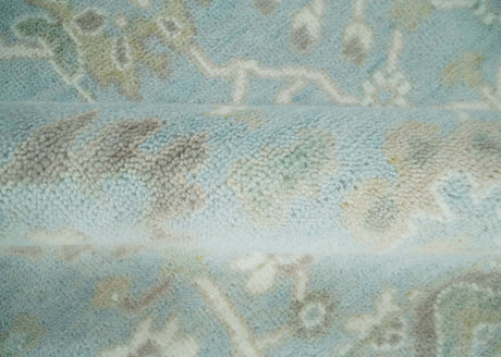Hand Knotted Custom Made Oriental Oushak Aqua, Ivory and Beige Wool Area Rug