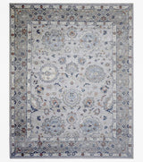 Hand Knotted Distressed Traditional 8x10 Ivory and Silver Wool Area Rug