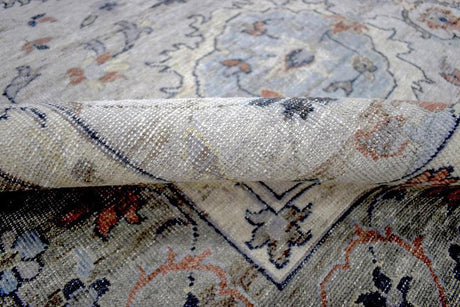 Hand Knotted Distressed Traditional 8x10 Ivory and Silver Wool Area Rug