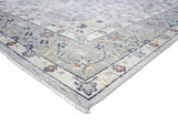 Hand Knotted Distressed Traditional 8x10 Ivory and Silver Wool Area Rug