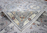Hand Knotted Distressed Traditional 8x10 Ivory and Silver Wool Area Rug