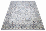 Hand Knotted Distressed Traditional 8x10 Ivory and Silver Wool Area Rug
