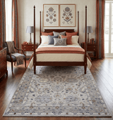 Hand Knotted Distressed Traditional 8x10 Ivory and Silver Wool Area Rug