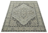 Hand Knotted Earthy Neutral Serapi Wool Rug, Charcoal, Beige and Ivory