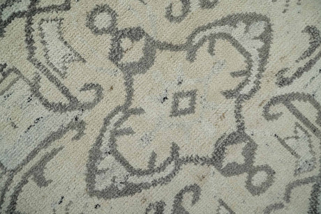Hand Knotted Earthy Neutral Serapi Wool Rug, Charcoal, Beige and Ivory