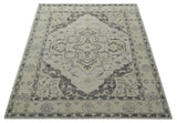 Hand Knotted Earthy Neutral Serapi Wool Rug, Charcoal, Beige and Ivory-Area Rug-Parc Decor
