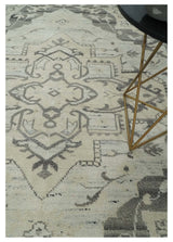 Hand Knotted Earthy Neutral Serapi Wool Rug, Charcoal, Beige and Ivory-Area Rug-Parc Decor