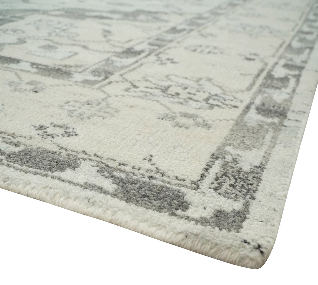 Hand Knotted Earthy Neutral Serapi Wool Rug, Charcoal, Beige and Ivory-Area Rug-Parc Decor