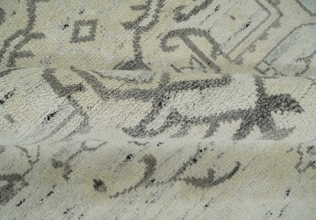 Hand Knotted Earthy Neutral Serapi Wool Rug, Charcoal, Beige and Ivory-Area Rug-Parc Decor