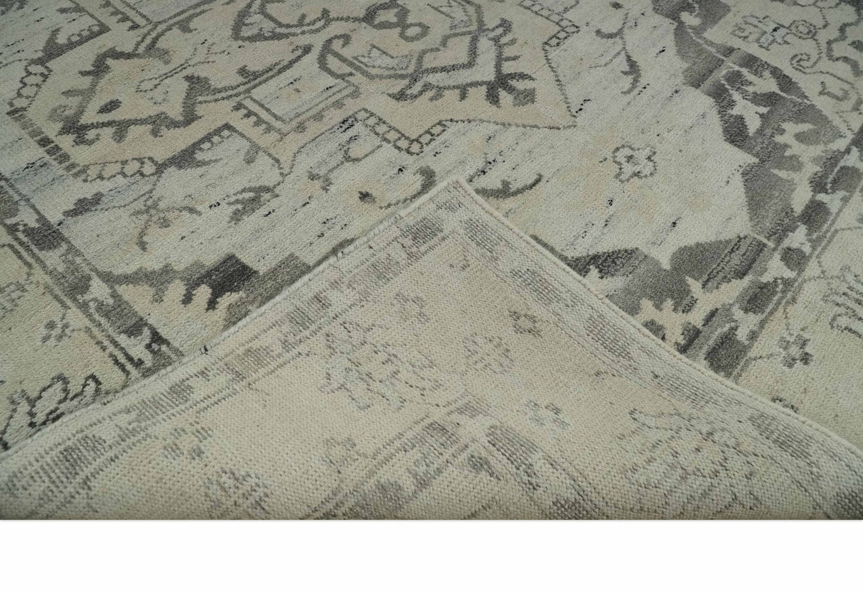 Hand Knotted Earthy Neutral Serapi Wool Rug, Charcoal, Beige and Ivory-Area Rug-Parc Decor