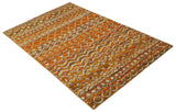 Hand Knotted Gold, Rust and Ivory Modern Contemporary Tribal Trellis Recycled Silk Area Rug