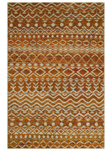 Hand Knotted Gold, Rust and Ivory Modern Contemporary Tribal Trellis Recycled Silk Area Rug