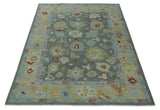 Hand Knotted Gray and Beige Traditional Oushak Wool Area Rug