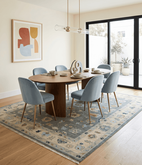 Hand knotted Gray and Beige Traditional Oushak Wool Area Rug
