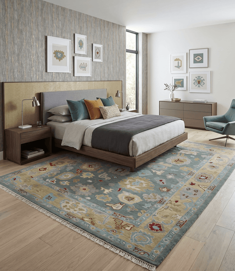 Hand Knotted Gray and Beige Traditional Oushak Wool Area Rug