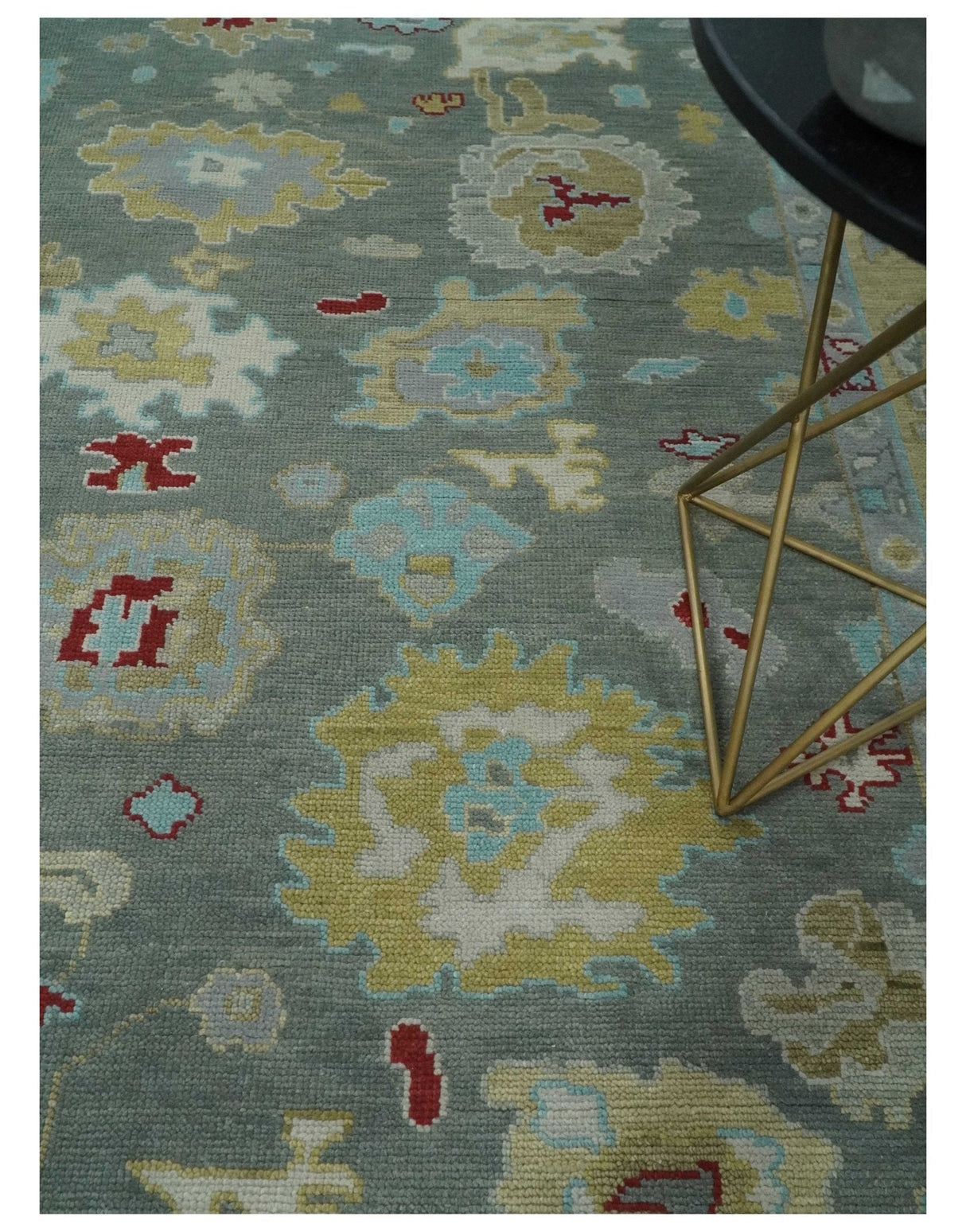 Hand Knotted Gray and Beige Traditional Oushak Wool Area Rug