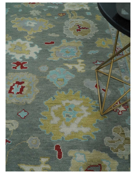 Hand Knotted Gray and Beige Traditional Oushak Wool Area Rug