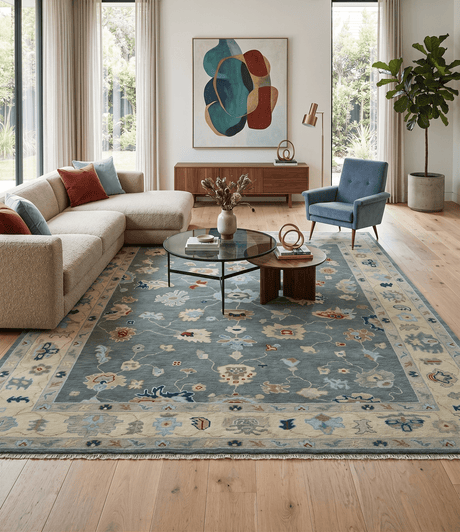 Hand knotted Gray and Beige Traditional Oushak Wool Area Rug