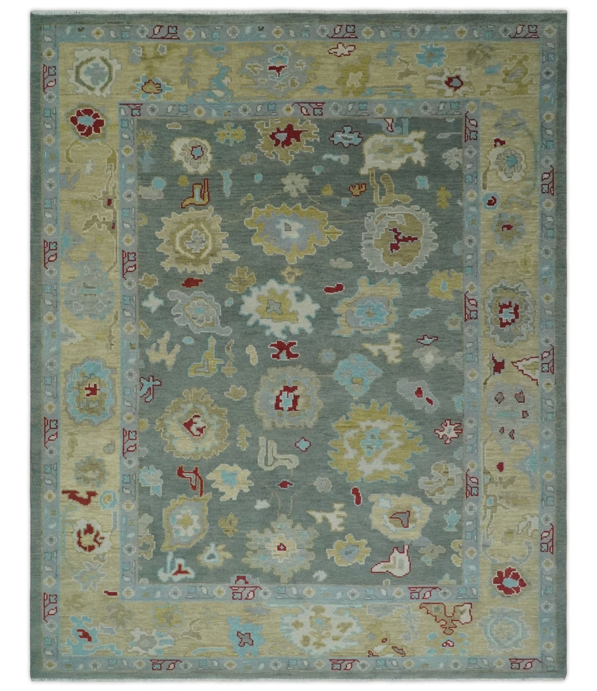 Hand Knotted Gray and Beige Traditional Oushak Wool Area Rug