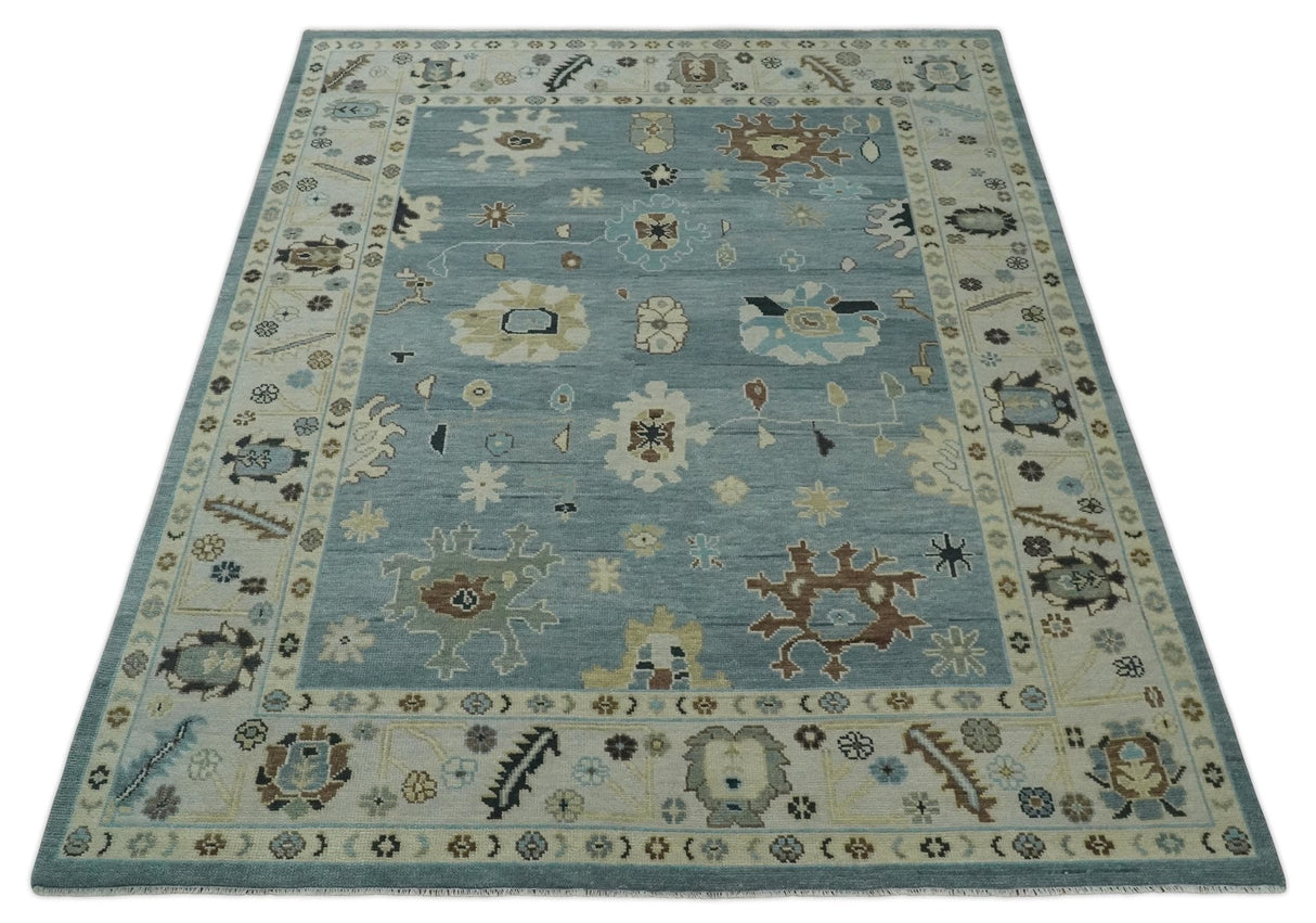 Hand Knotted Gray and Beige Traditional Oushak Wool Rug