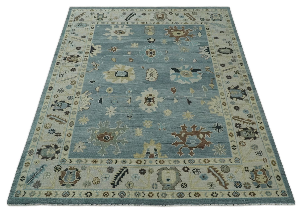 Hand Knotted Gray and Beige Traditional Oushak Wool Rug