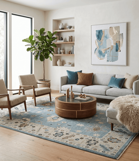 Hand Knotted Gray and Beige Traditional Oushak Wool Rug