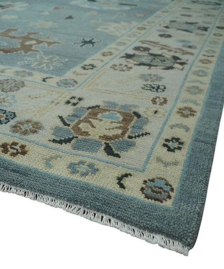 Hand Knotted Gray and Beige Traditional Oushak Wool Rug