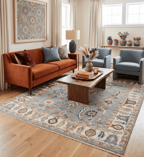 Hand Knotted Gray and Ivory Traditional Oriental Oushak Custom Made Wool Area Rug