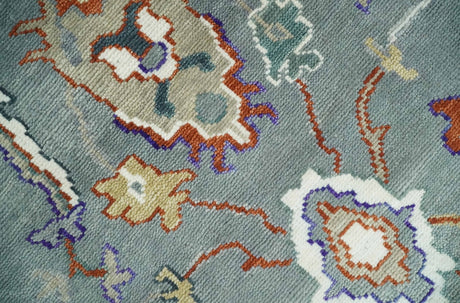 Hand Knotted Gray and Ivory Traditional Oriental Oushak Wool Area Rug