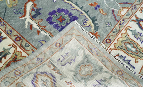 Hand Knotted Gray and Ivory Traditional Oriental Oushak Wool Area Rug