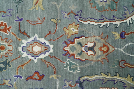 Hand Knotted Gray and Ivory Traditional Oriental Oushak Wool Area Rug