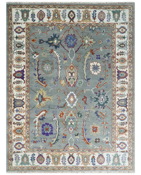 Hand Knotted Gray and Ivory Traditional Oriental Oushak Wool Area Rug