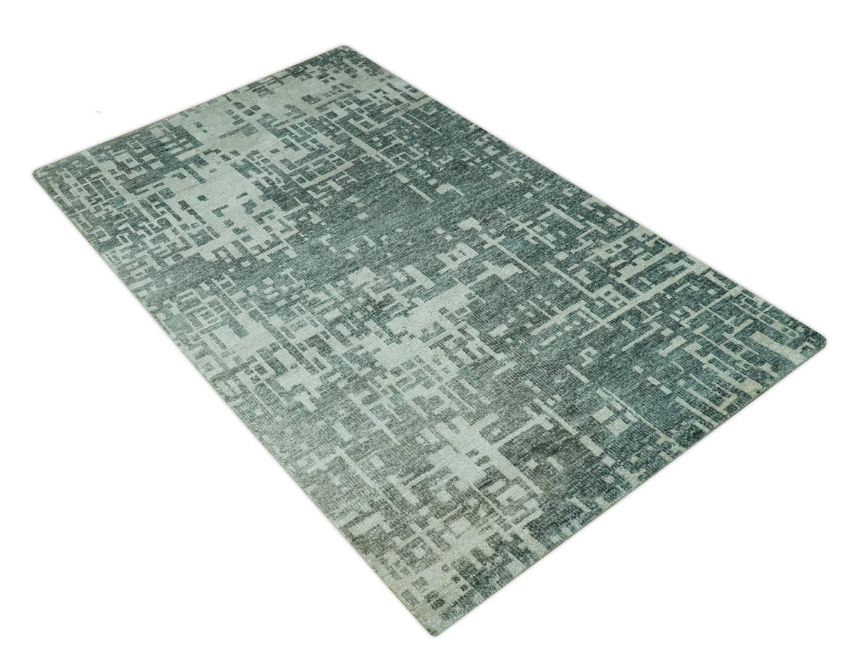 Hand Knotted Gray and Silver 5x8 Modern Abstract Contemporary Recycled Silk Rug