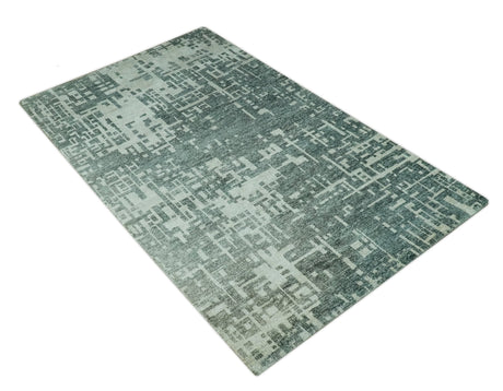 Hand Knotted Gray and Silver 5x8 Modern Abstract Contemporary Recycled Silk Rug