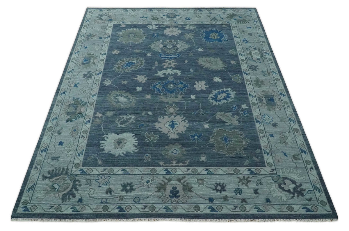 Hand Knotted Gray and Silver Traditional Multi Size Oushak Wool Rug