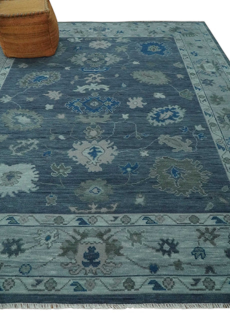 Hand Knotted Gray and Silver Traditional Multi Size Oushak Wool Rug