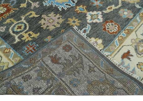Hand Knotted Gray, Ivory and Olive Traditional Oushak Multi Size Wool Area Rug