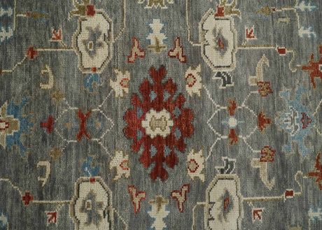 Hand Knotted Gray, Red and Beige Traditional Vintage Style Custom Made Wool Area Rug
