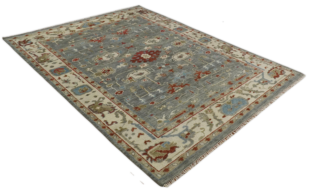 Hand Knotted Gray, Red and Beige Traditional Vintage Style Custom Made Wool Area Rug